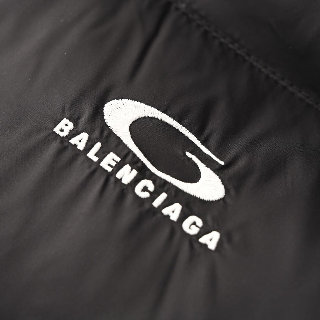 Balenciaga Black Embroidered Logo Stand Collar Puffer Jacket