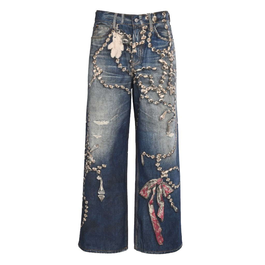 Acne Studios Blue Bear Chain Print Wide Leg Jeans