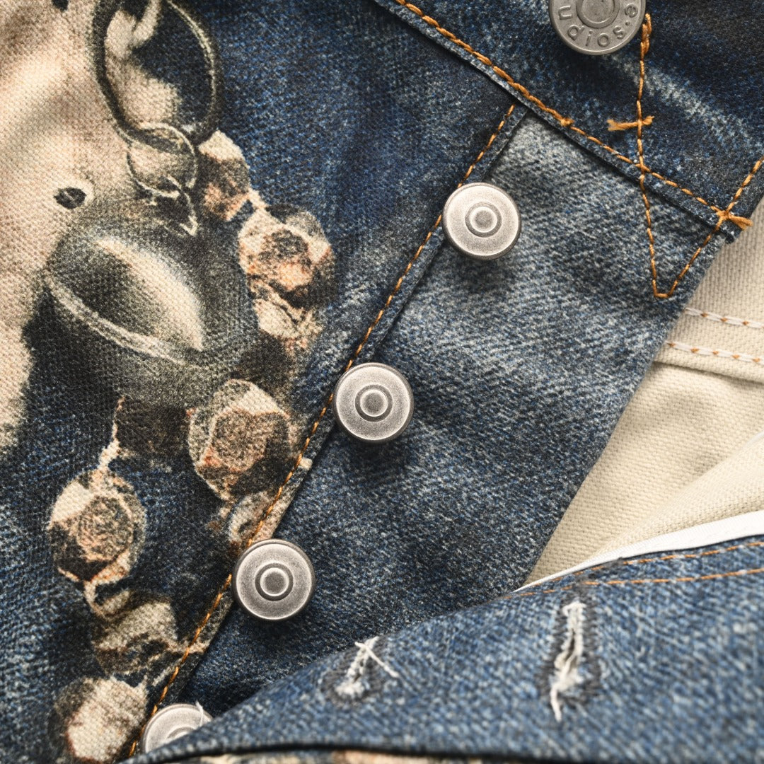 Acne Studios Blue Bear Chain Print Wide Leg Jeans