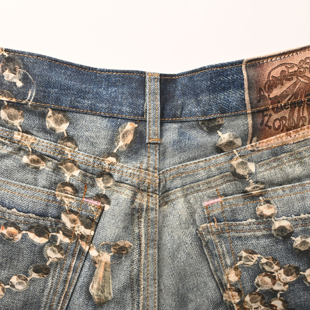 Acne Studios Blue Bear Chain Print Wide Leg Jeans