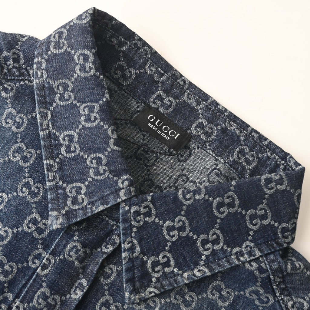 Gucci GG Monogram Blue Denim Long Sleeve Shirt