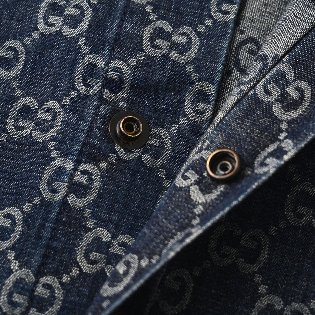 Gucci GG Monogram Blue Denim Long Sleeve Shirt
