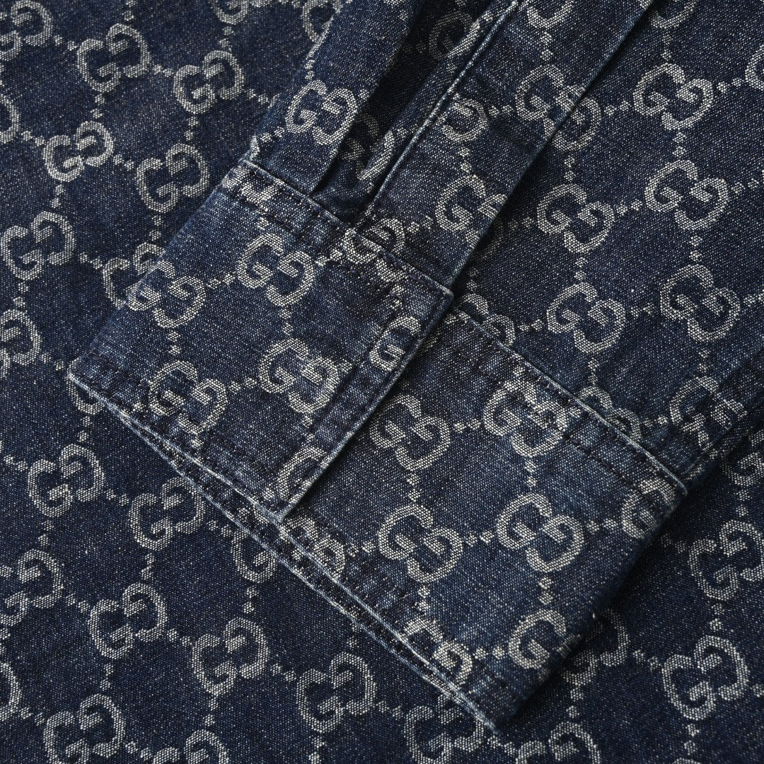 Gucci GG Monogram Blue Denim Long Sleeve Shirt