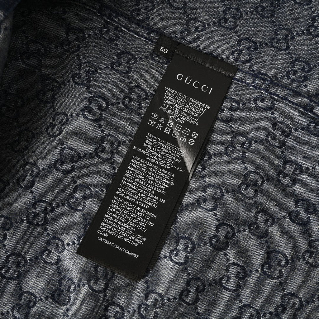 Gucci GG Monogram Blue Denim Long Sleeve Shirt