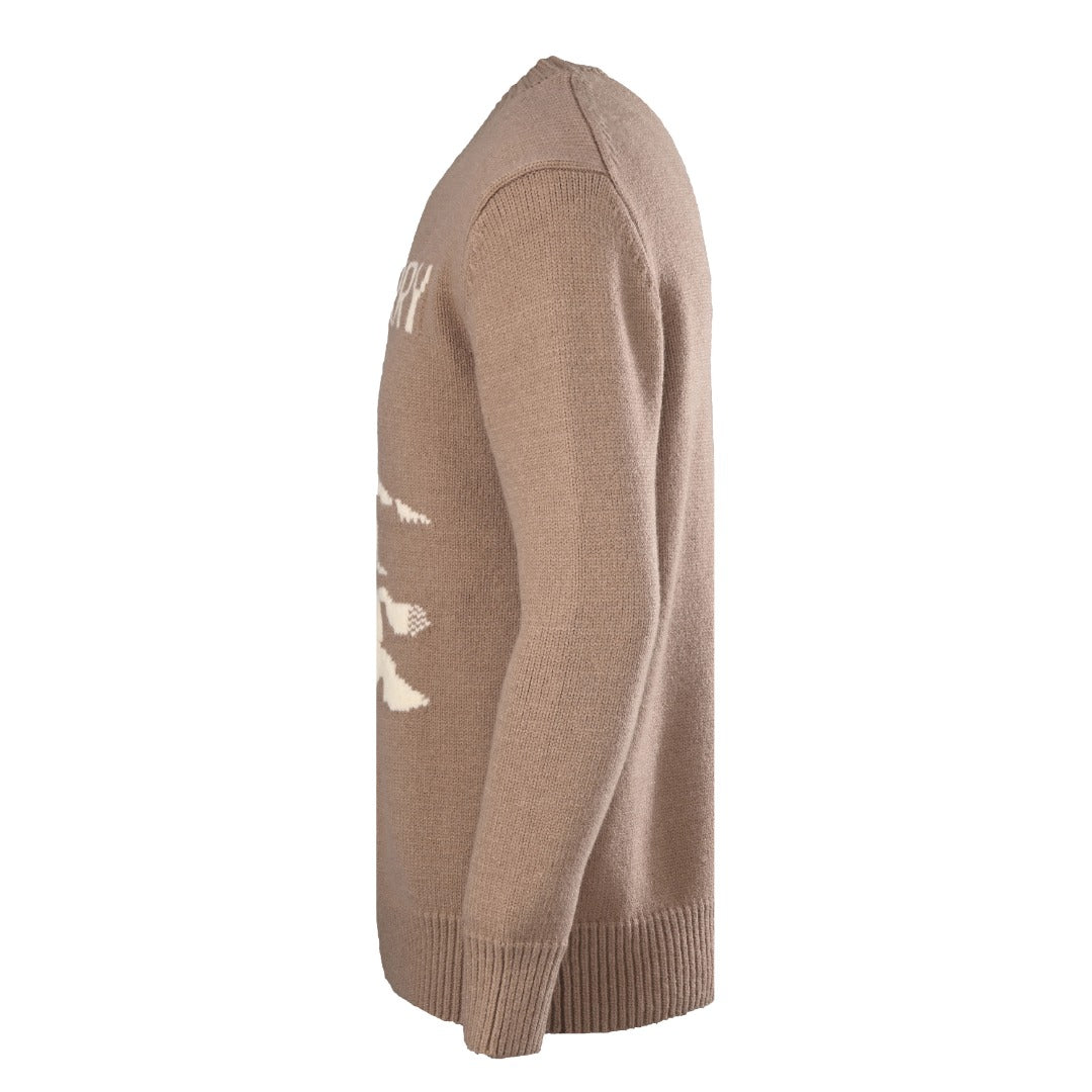 Burberry Camel Equestrian Knight Logo Crew Neck Knit Sweater