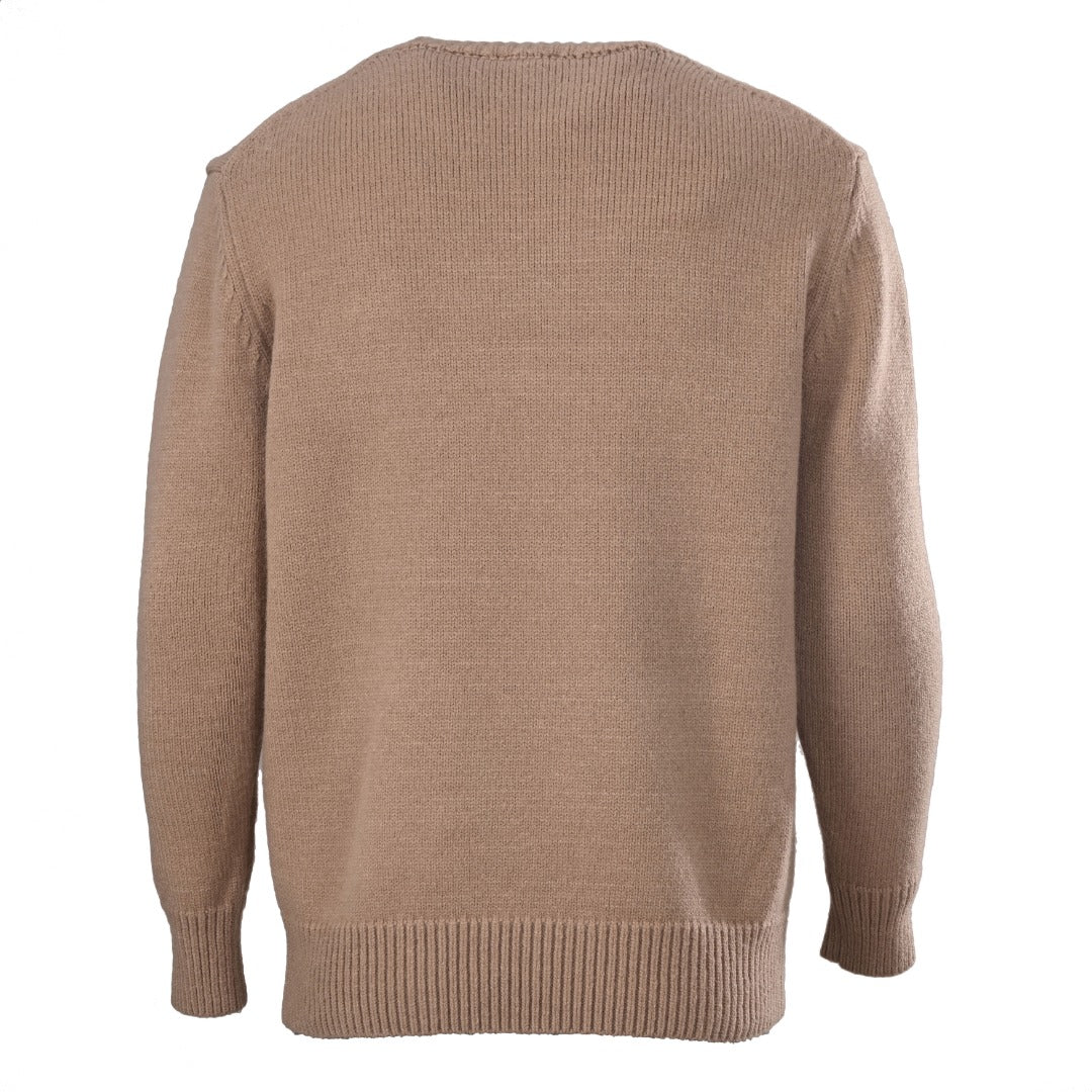 Burberry Camel Equestrian Knight Logo Crew Neck Knit Sweater