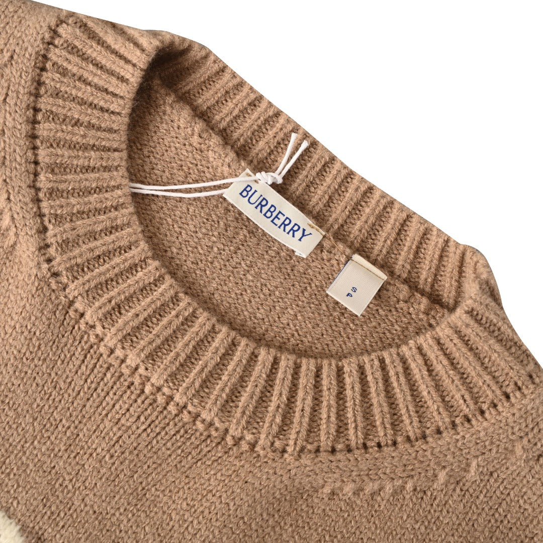 Burberry Camel Equestrian Knight Logo Crew Neck Knit Sweater