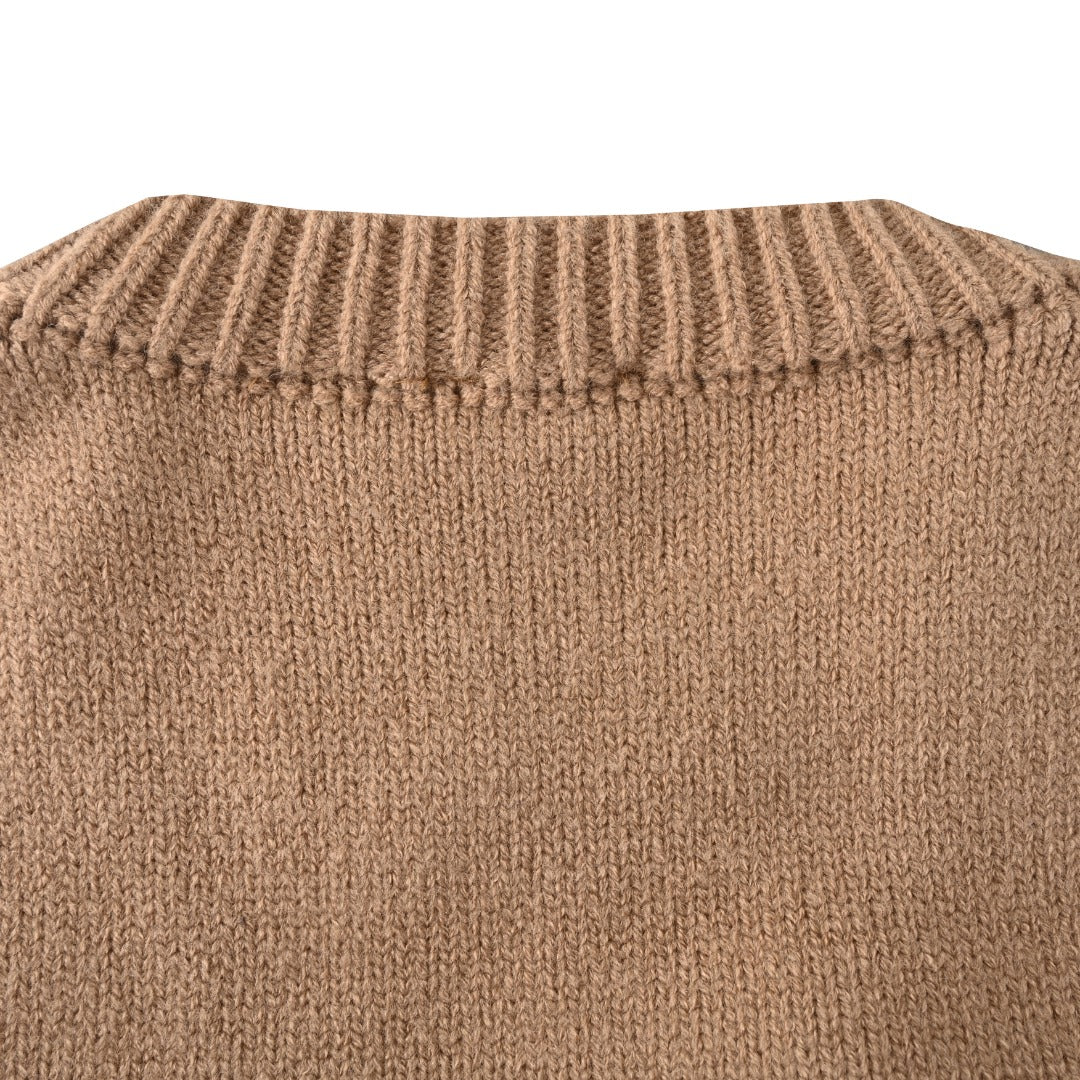 Burberry Camel Equestrian Knight Logo Crew Neck Knit Sweater