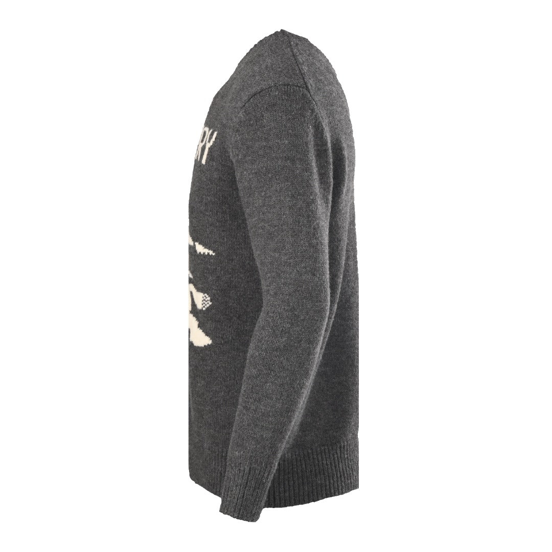 Burberry Dark Grey Equestrian Knight Logo Crew Neck Knit Sweater