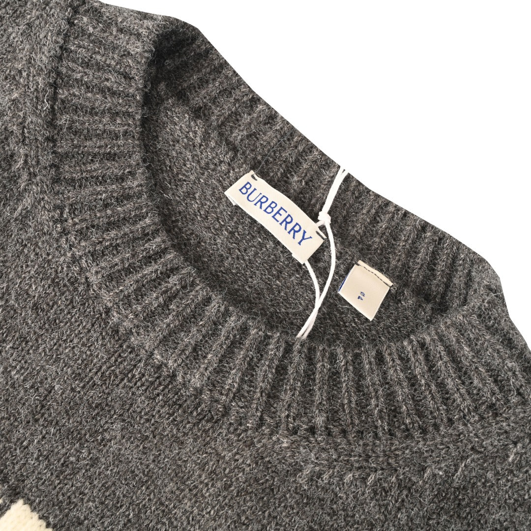 Burberry Dark Grey Equestrian Knight Logo Crew Neck Knit Sweater