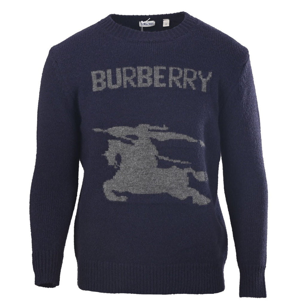 Burberry Navy Equestrian Knight Logo Crew Neck Knit Sweater