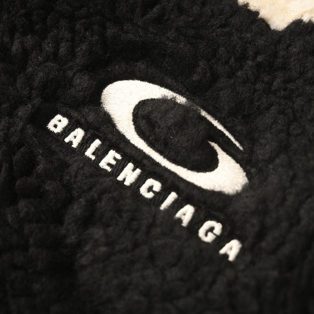 Balenciaga Black White Logo Fleece Zip Jacket