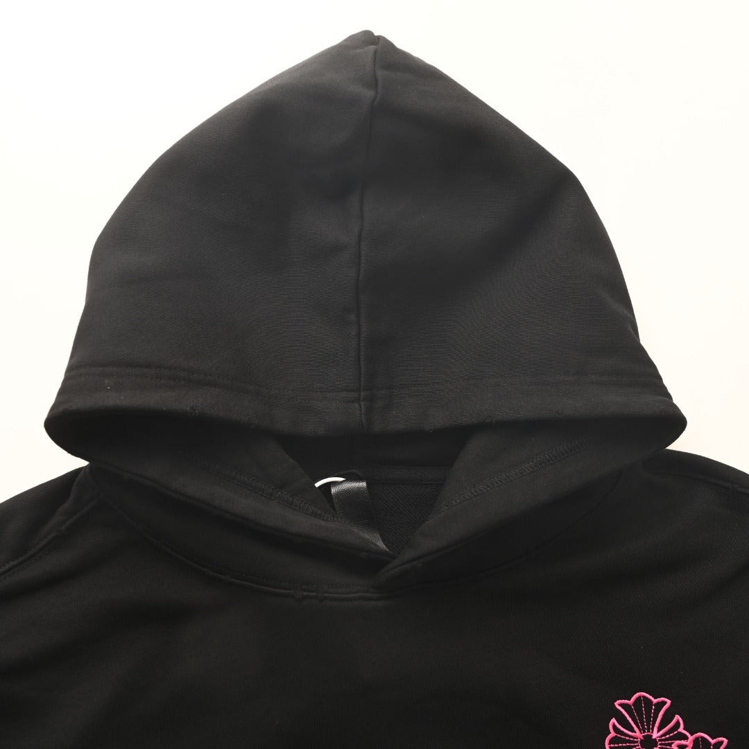 Chrome Hearts Black Pink Cross Embroidered Pullover Hoodie