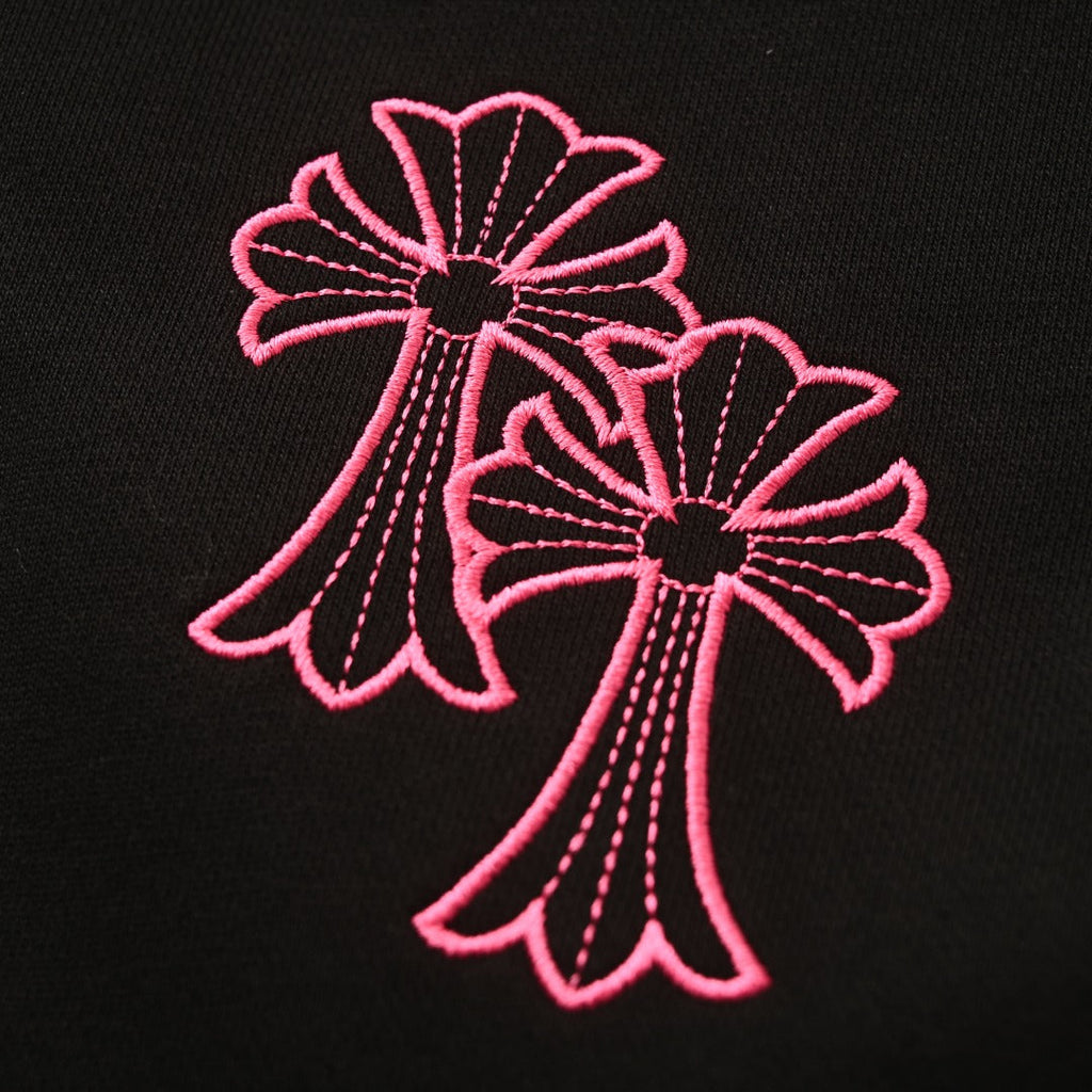 Chrome Hearts Black Pink Cross Embroidered Pullover Hoodie