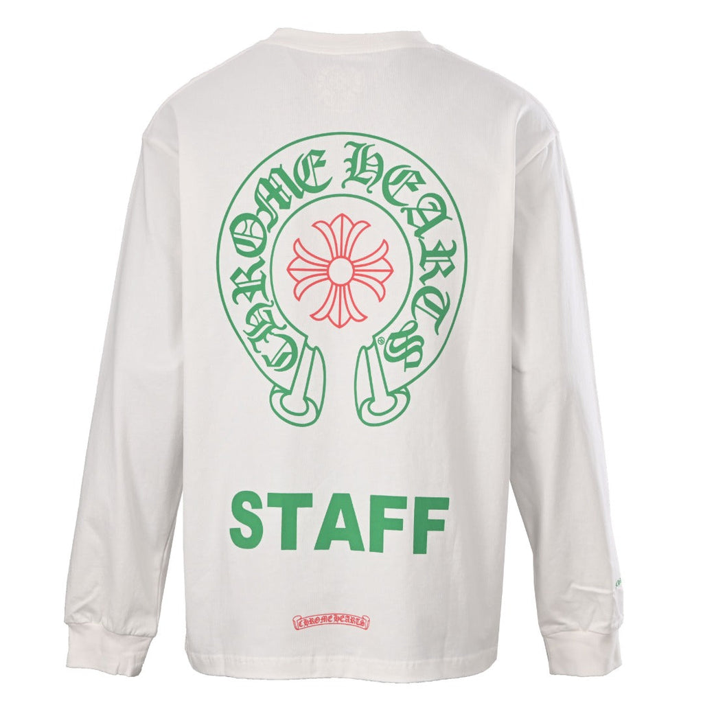 Chrome Hearts White STAFF Horseshoe Pocket Long Sleeve Tee