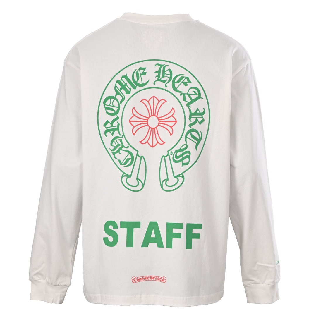 Chrome Hearts White STAFF Horseshoe Pocket Long Sleeve Tee