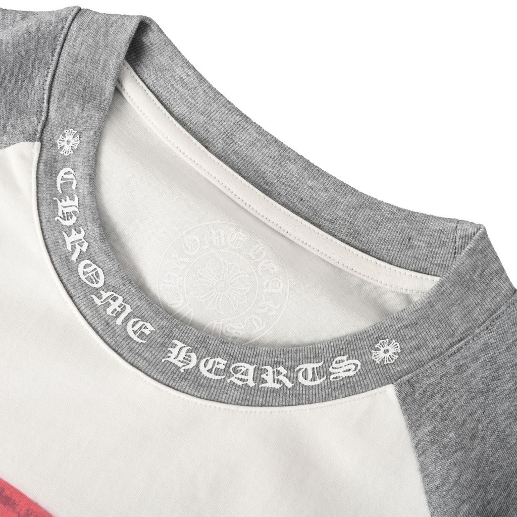 Chrome Hearts Grey White Raglan Sleeve Flag Print Long Sleeve Tee