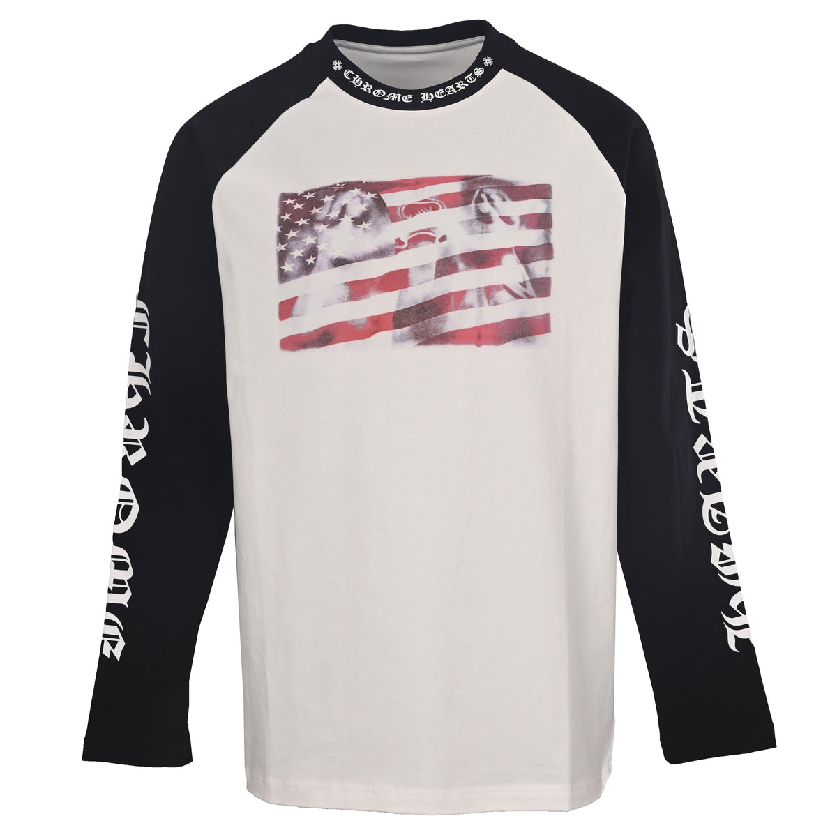 Chrome Hearts Black White Raglan Sleeve Flag Print Long Sleeve Tee