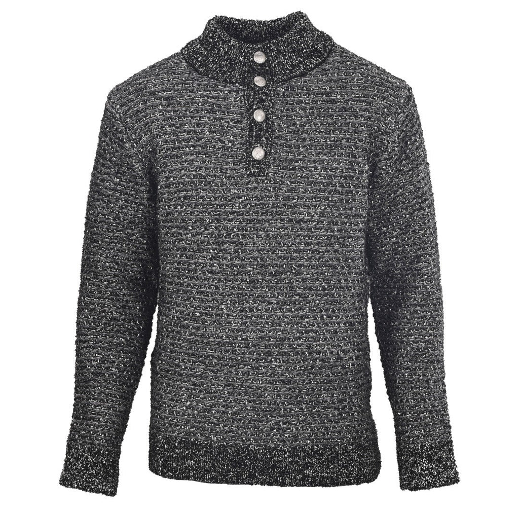 Dior Black Speckled Knit Button Mock Neck Sweater