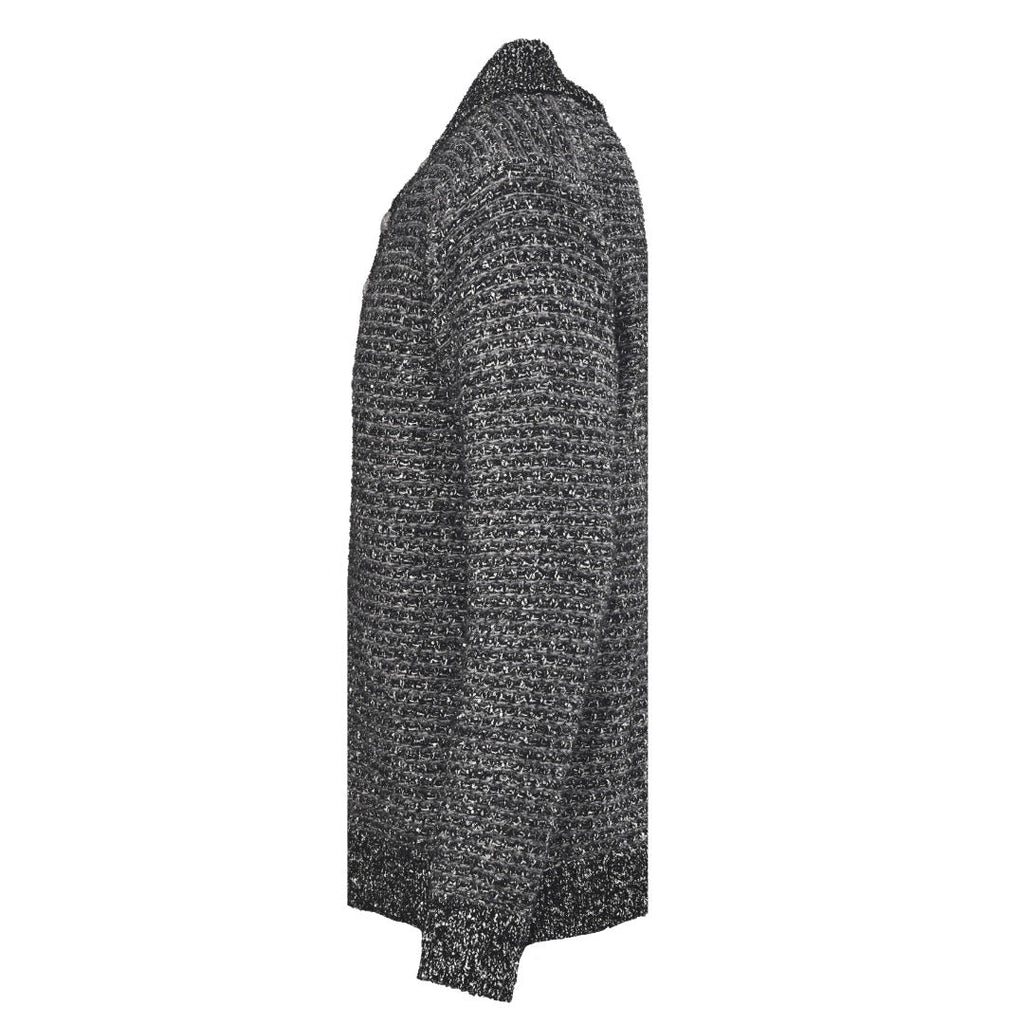 Dior Black Speckled Knit Button Mock Neck Sweater