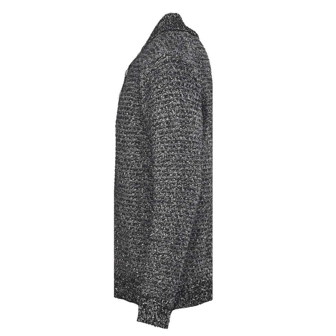 Dior Black Speckled Knit Button Mock Neck Sweater