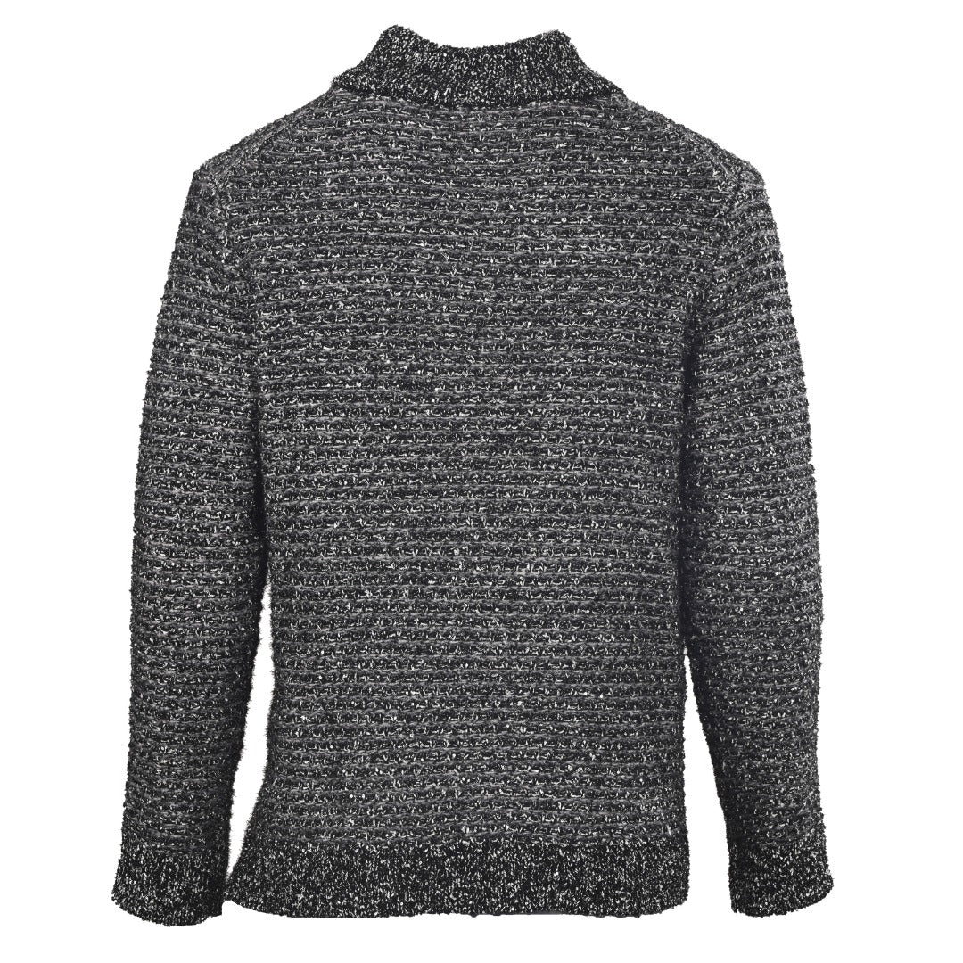 Dior Black Speckled Knit Button Mock Neck Sweater