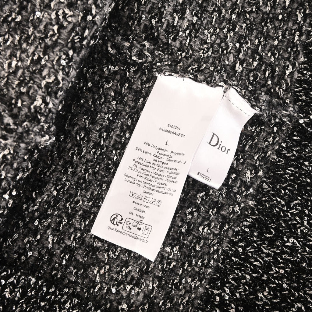 Dior Black Speckled Knit Button Mock Neck Sweater