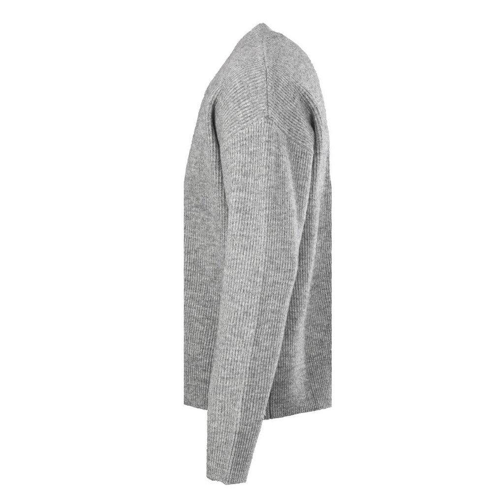 Dior Grey Ribbed V-Neck Logo Knit Sweater