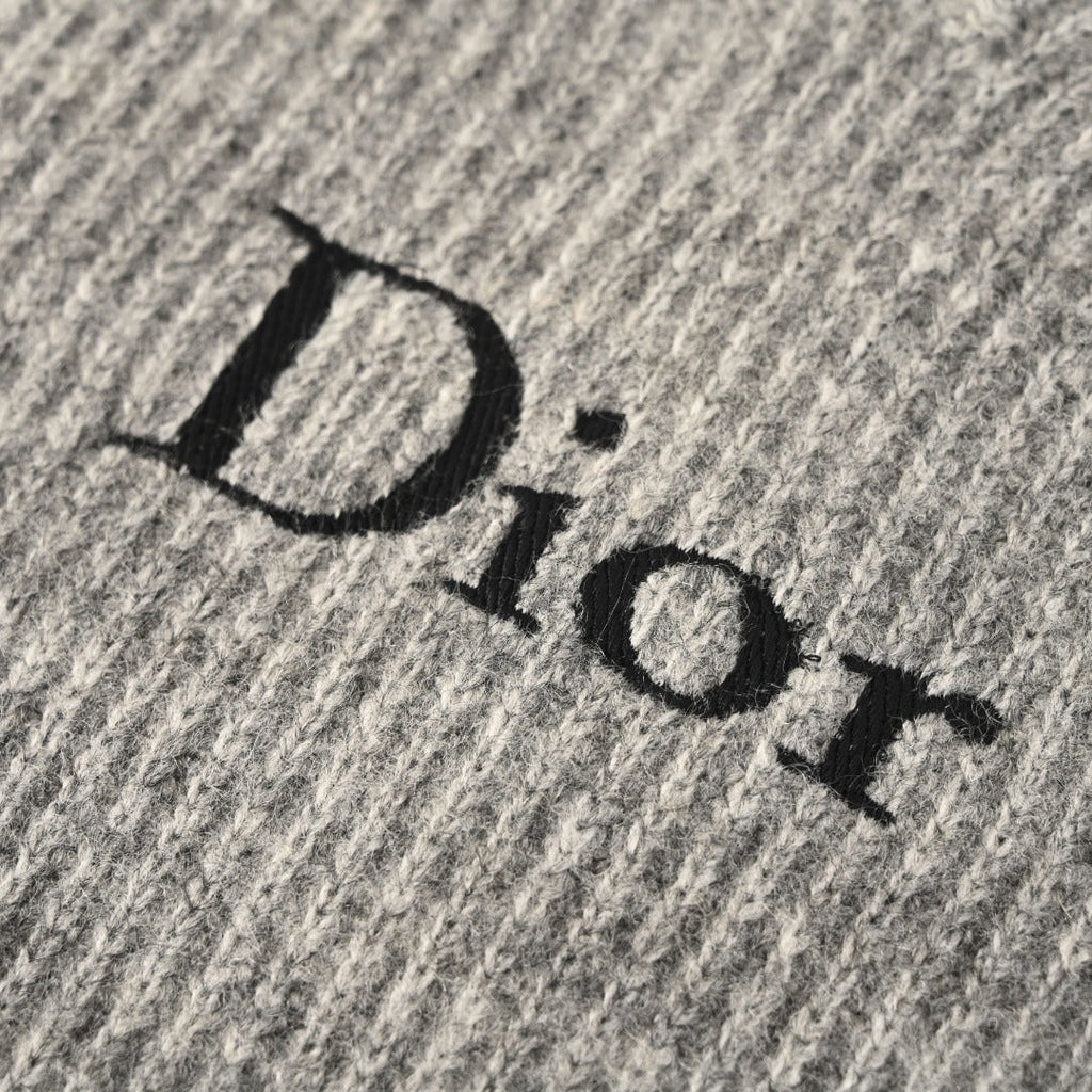 Dior Grey Ribbed V-Neck Logo Knit Sweater