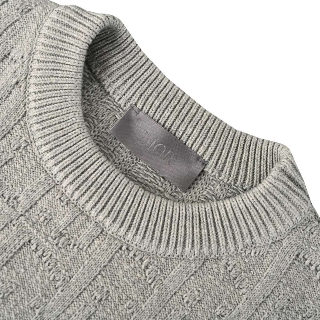 Dior Grey Oblique Cable Knit Crew Neck Sweater