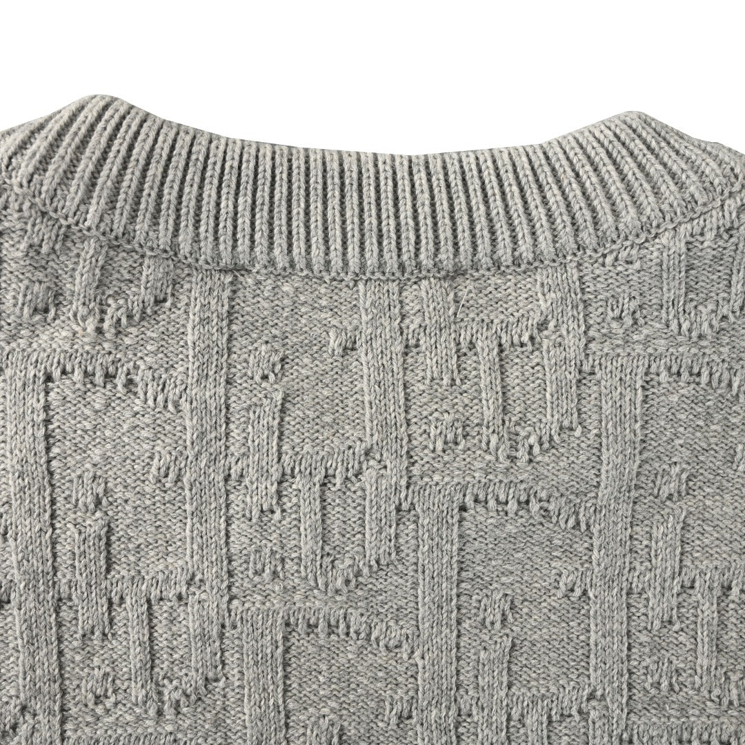 Dior Grey Oblique Cable Knit Crew Neck Sweater