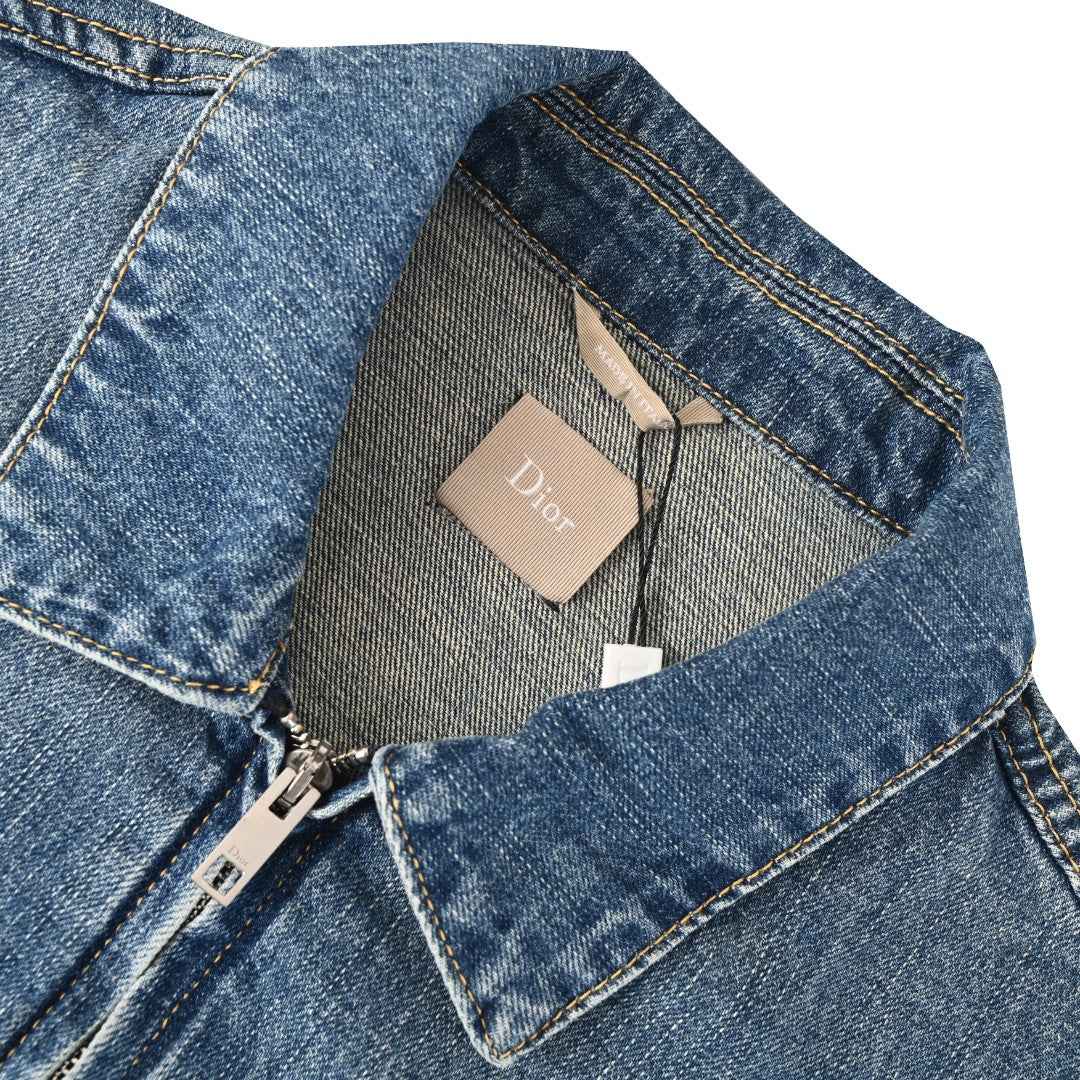 Dior Blue Washed Denim Zip Collared Jacket