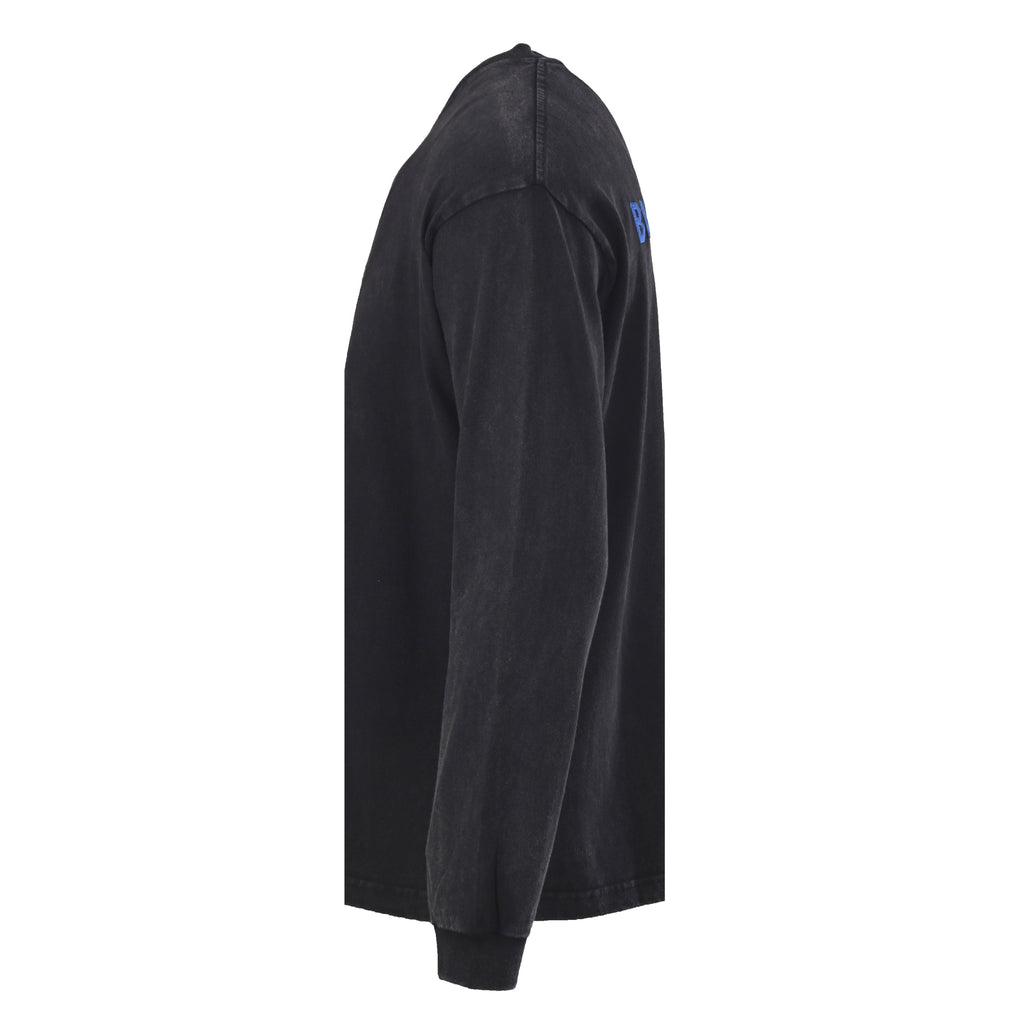 Balenciaga Black Vintage Washed Blue Embroidered Logo Long Sleeve Tee