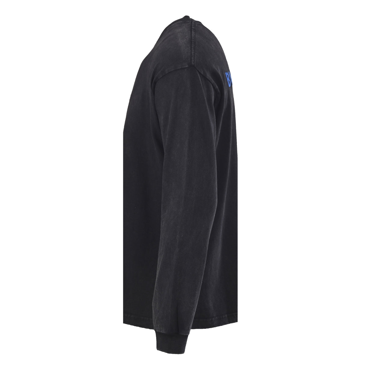Balenciaga Black Vintage Washed Blue Embroidered Logo Long Sleeve Tee