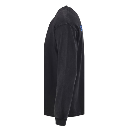 Balenciaga Black Vintage Washed Blue Embroidered Logo Long Sleeve Tee
