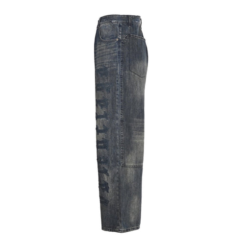 Balenciaga Vintage Washed Gothic Logo Wide Leg Jeans
