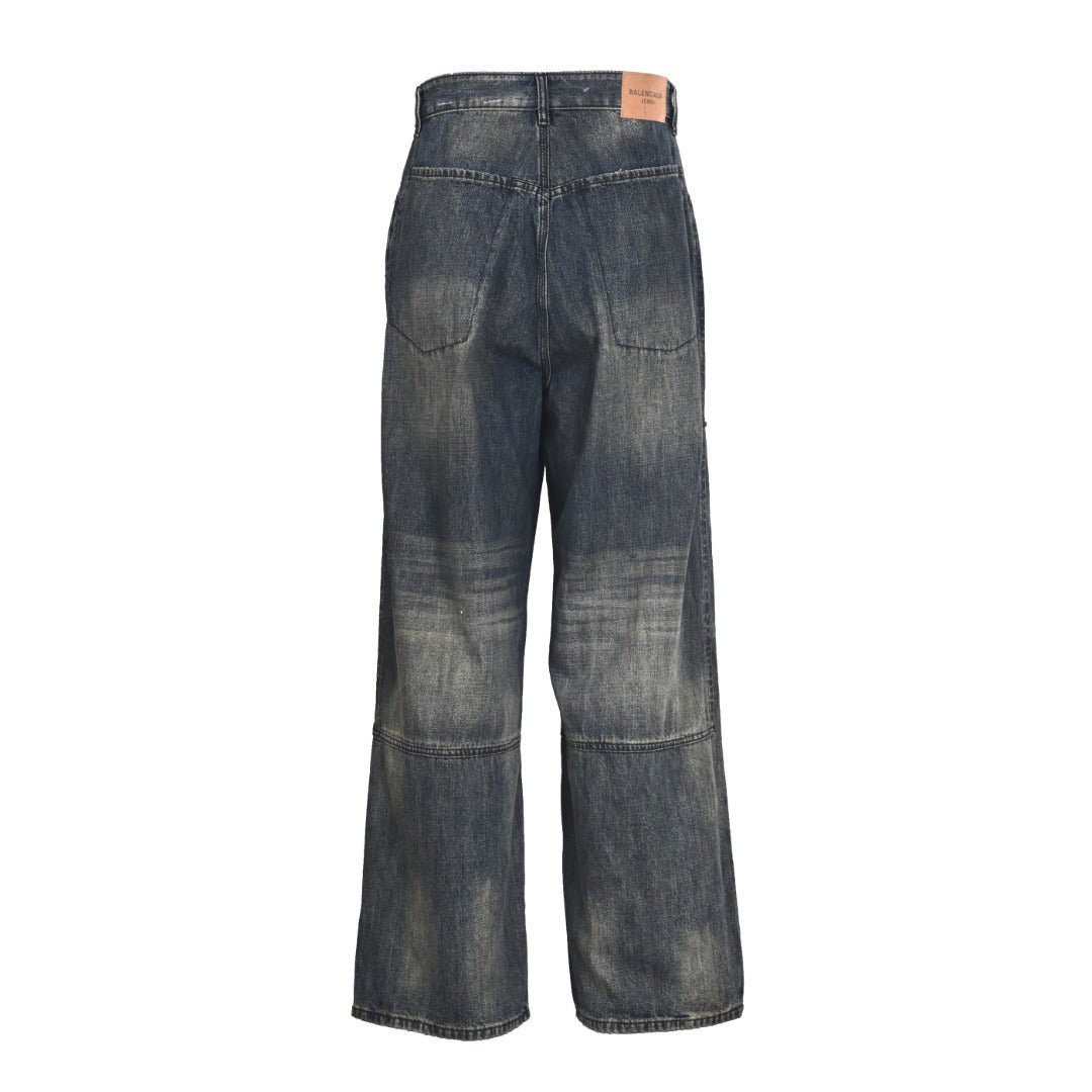 Balenciaga Vintage Washed Gothic Logo Wide Leg Jeans