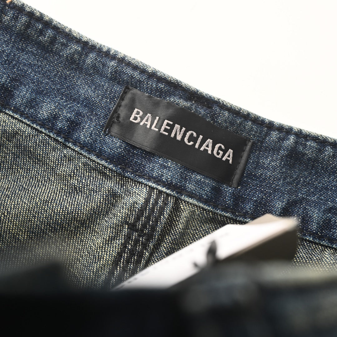 Balenciaga Vintage Washed Gothic Logo Wide Leg Jeans