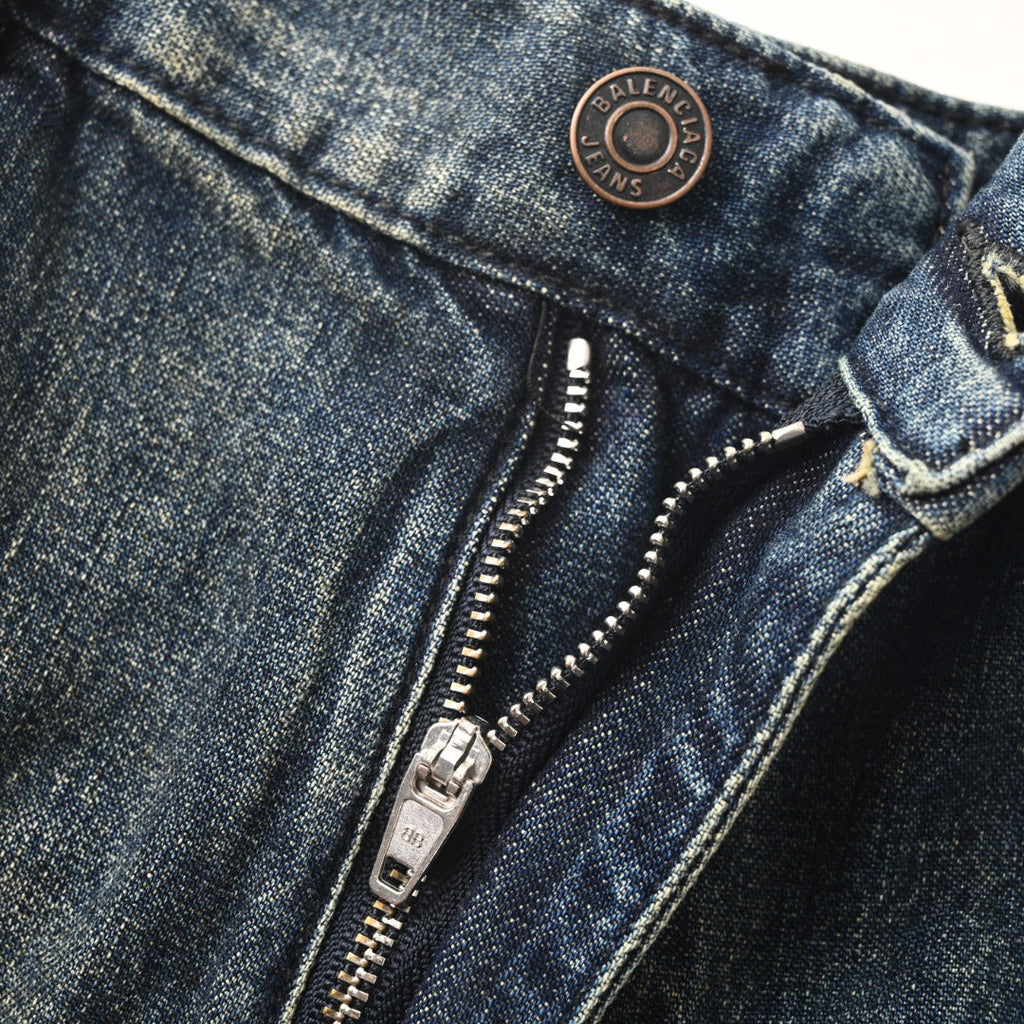 Balenciaga Vintage Washed Gothic Logo Wide Leg Jeans