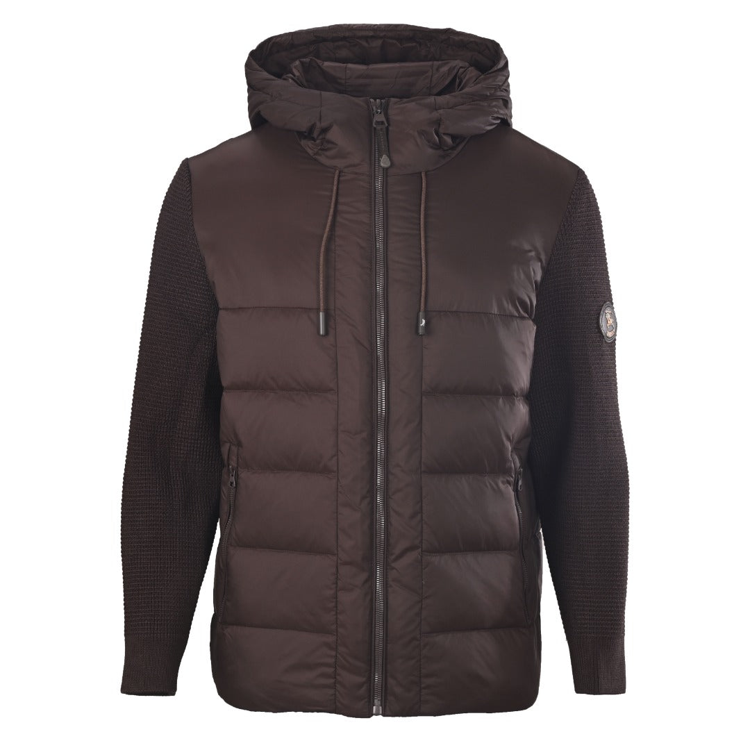 Burberry Brown Hooded Hybrid Knit Sleeve Puffer Jacket