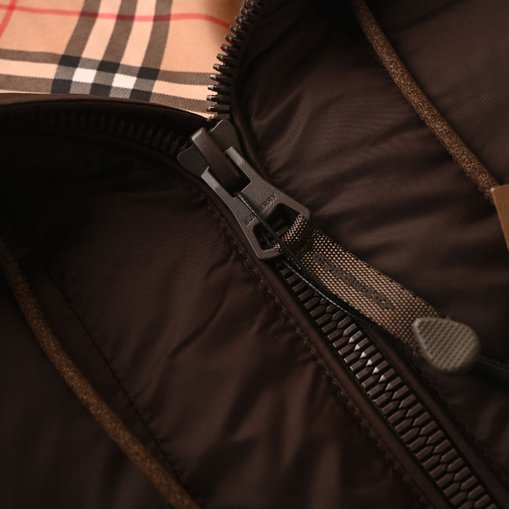 Burberry Brown Hooded Hybrid Knit Sleeve Puffer Jacket