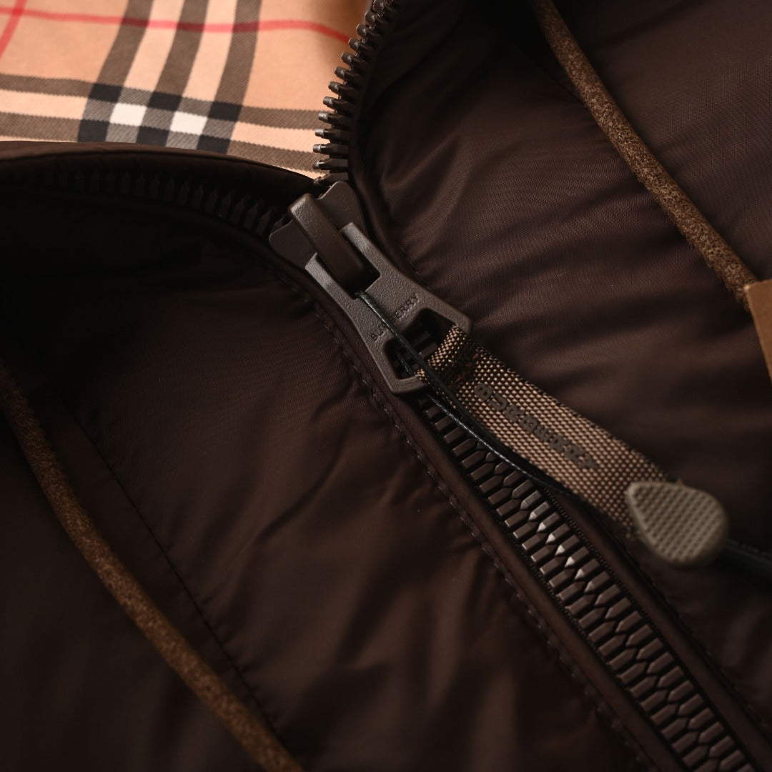Burberry Brown Hooded Hybrid Knit Sleeve Puffer Jacket