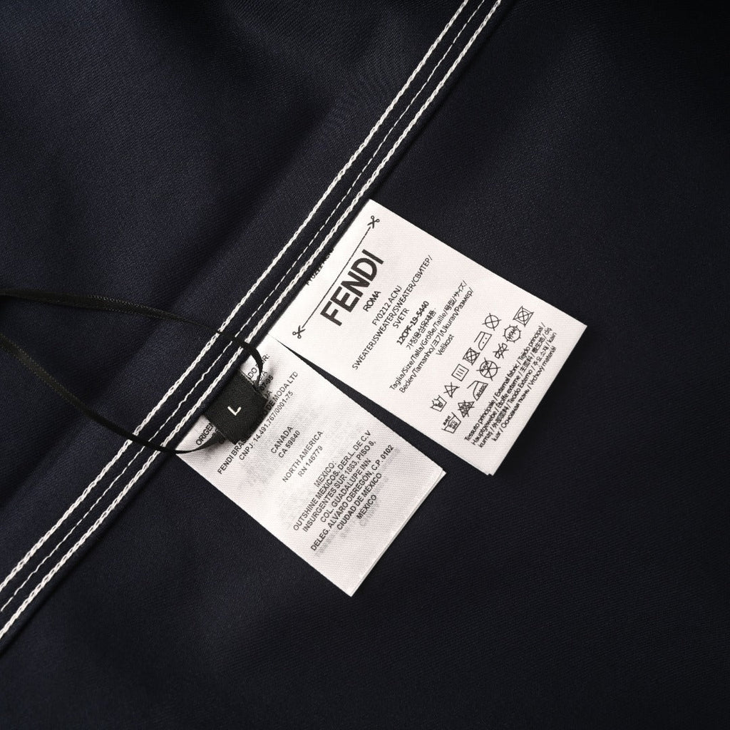 Fendi Navy FF Embroidered Contrast Stitch Long Sleeve Shirt