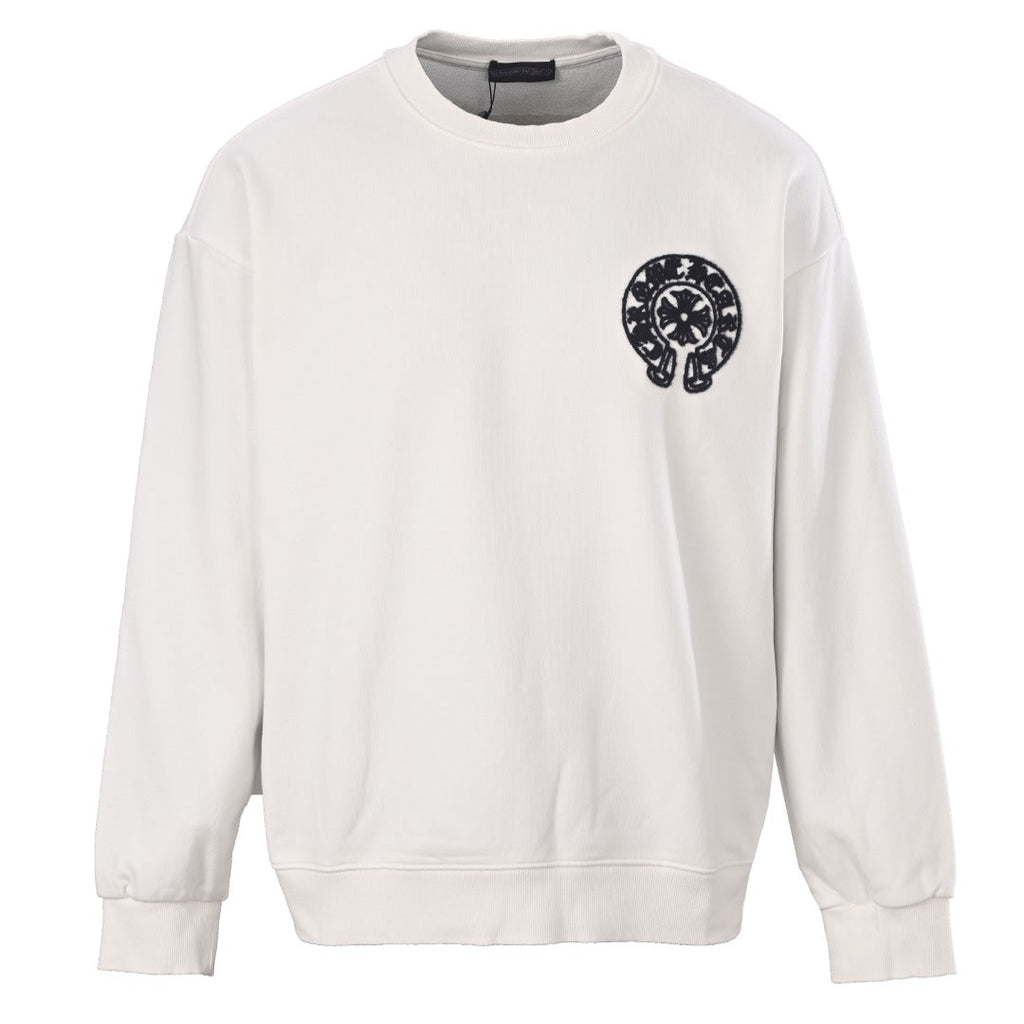 Chrome Hearts White Beijing Horseshoe Logo Crew Sweatshirt