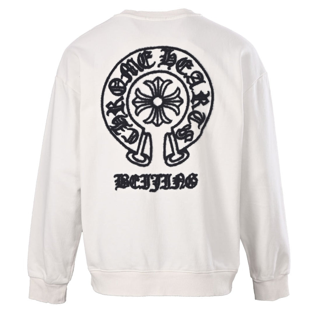 Chrome Hearts White Beijing Horseshoe Logo Crew Sweatshirt