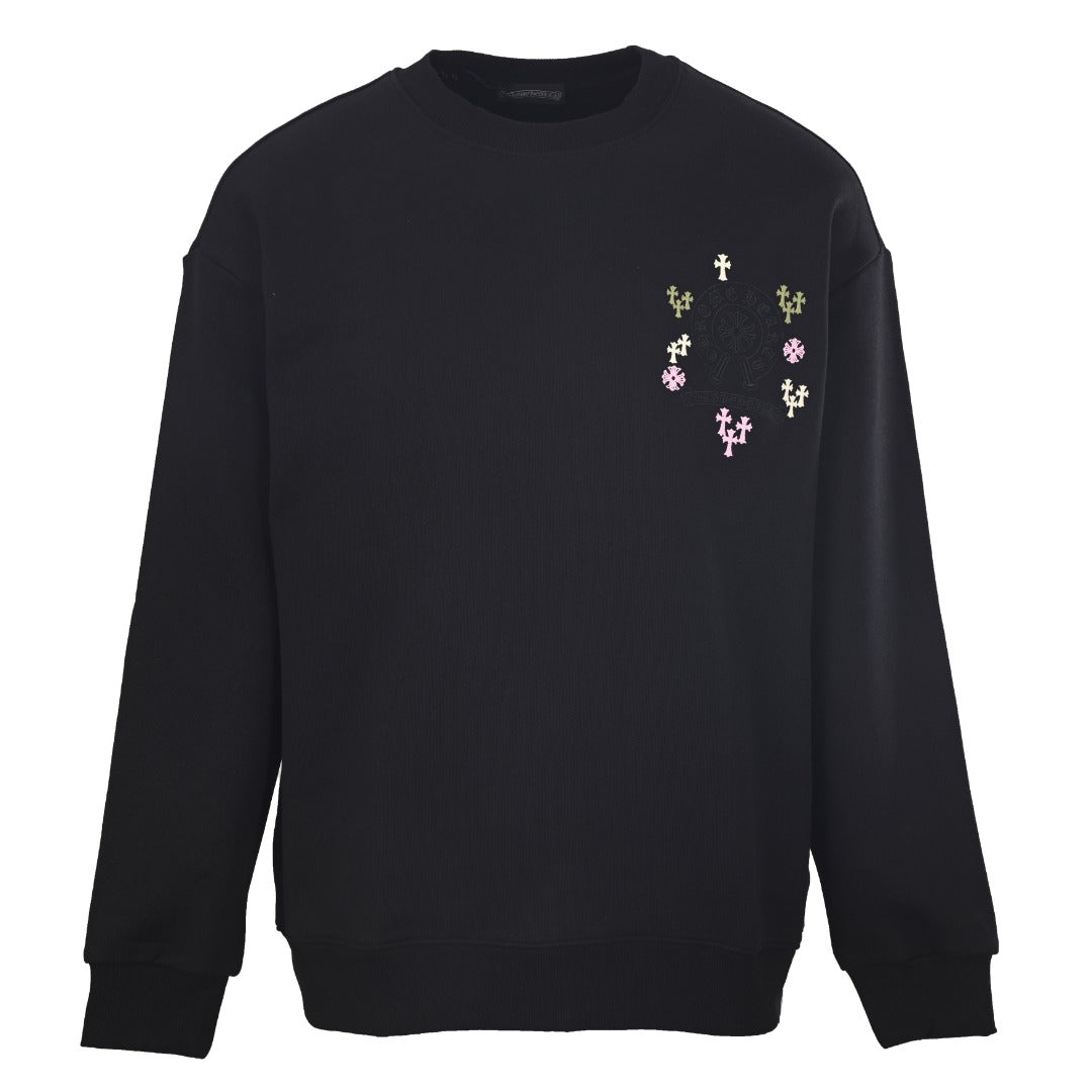 Chrome Hearts Black Multicolor Cross Embroidered Horseshoe Crew Sweatshirt