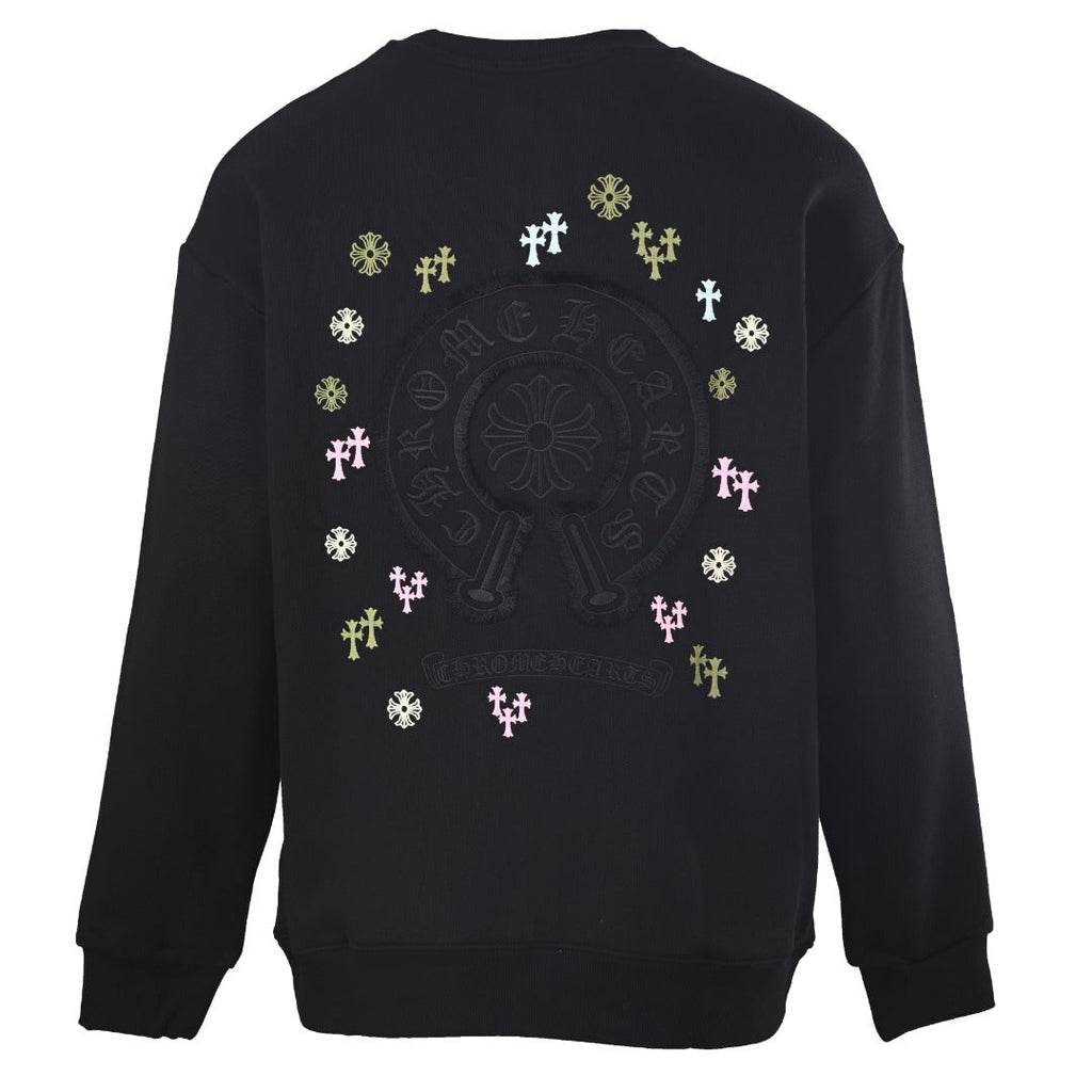Chrome Hearts Black Multicolor Cross Embroidered Horseshoe Crew Sweatshirt