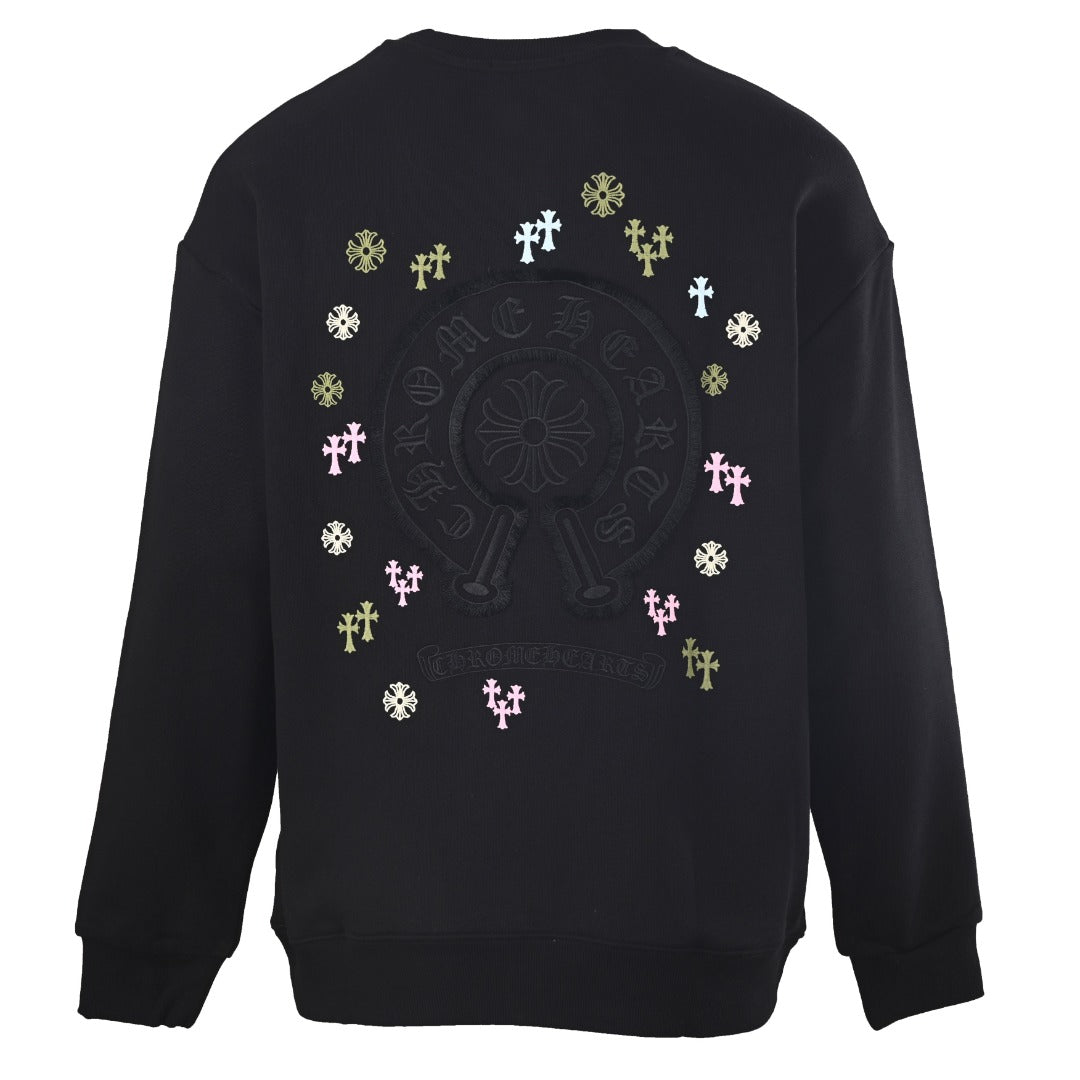 Chrome Hearts Black Multicolor Cross Embroidered Horseshoe Crew Sweatshirt