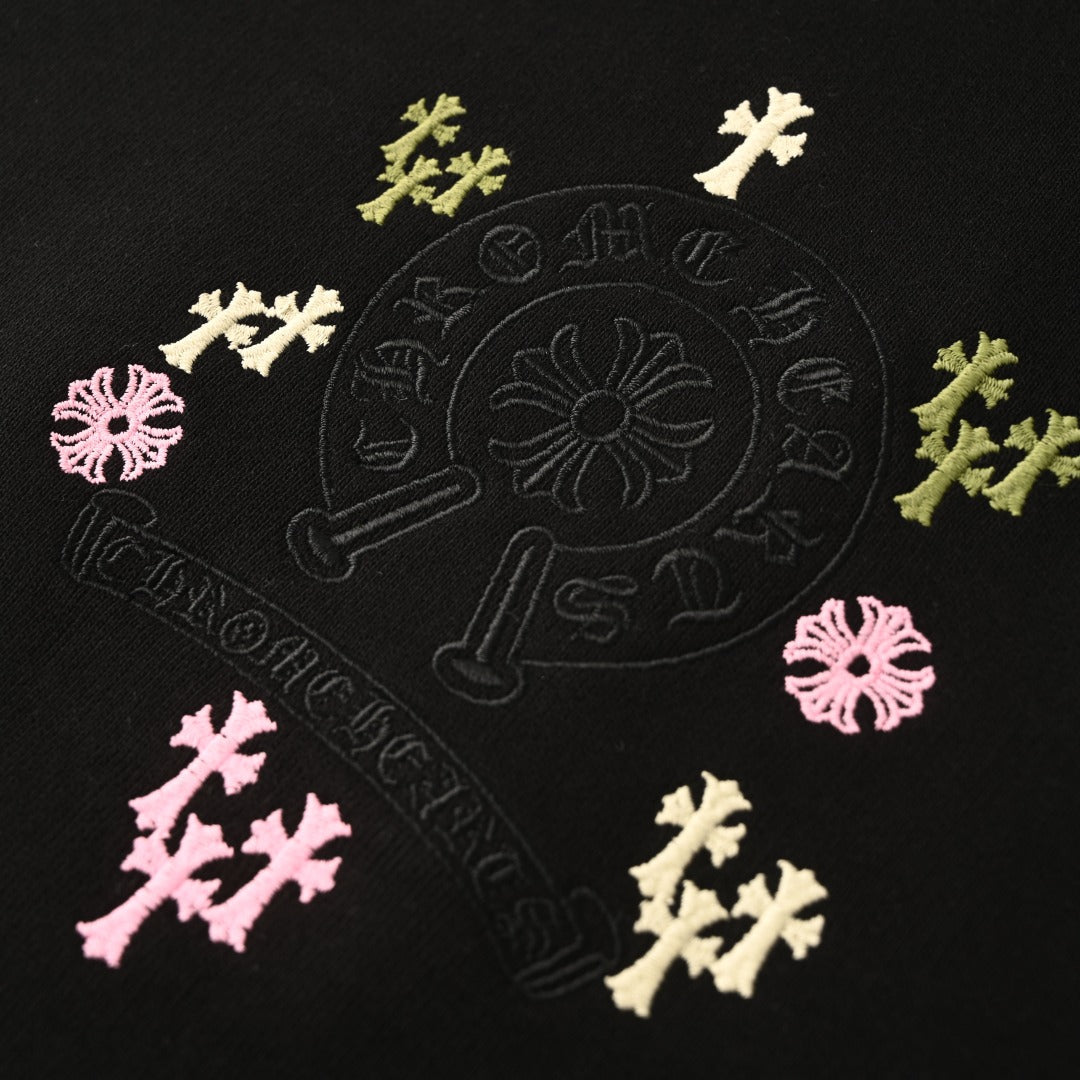 Chrome Hearts Black Multicolor Cross Embroidered Horseshoe Crew Sweatshirt